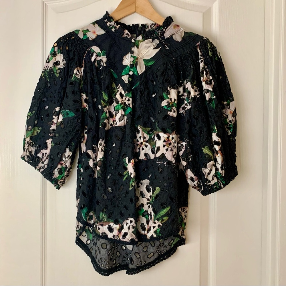 AllSaints Cotton Floral Eyelet Blouse Stila Alessandra size 6